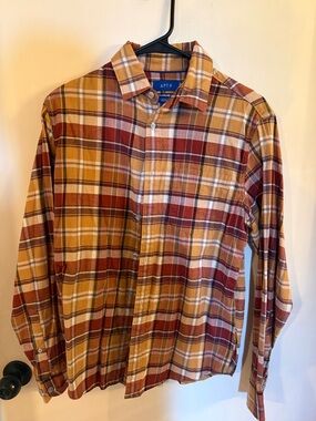 Apt. 9 Men's Orange and Burgundy Plaid Button-Down Shirt